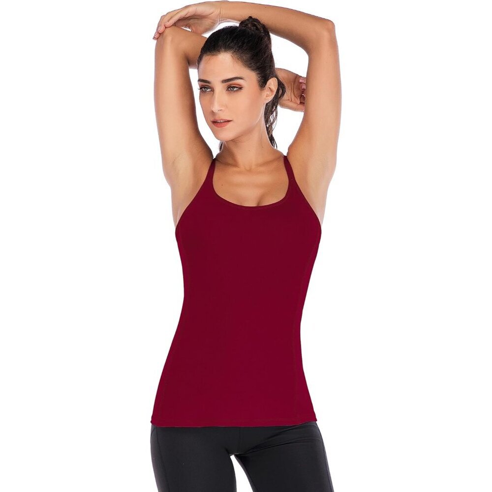 Yoga Tank Top Women Activewear Built-in Shelf Bra Strappy Back Medium - Picture 3 of 7